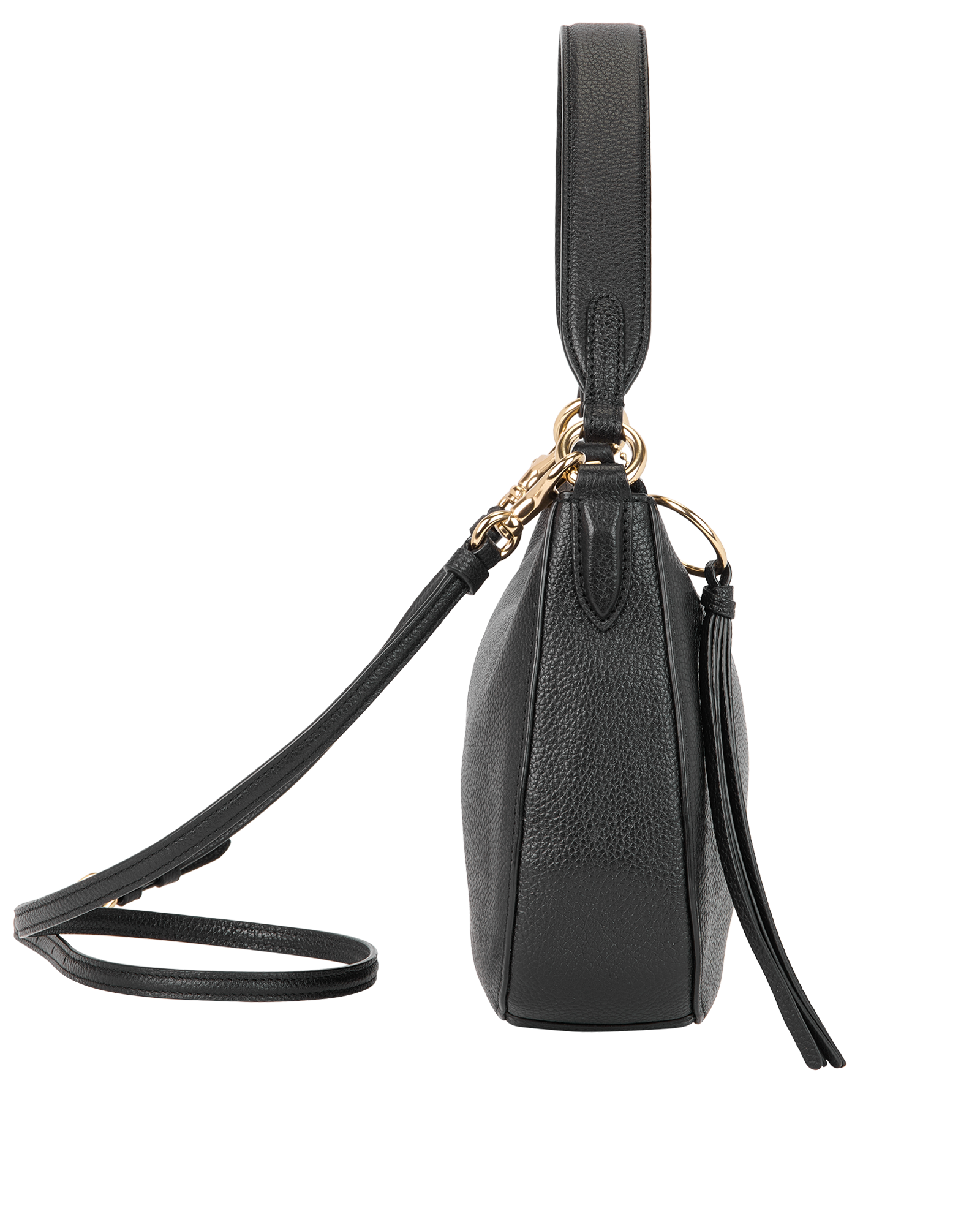 Zip Top Shoulder Bag, &pound;150, Handbags, Black, Leather, Side view